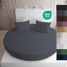 Strausshome Premium Yuvarlak Lastikli Çarşaf 220x220 - 200x200cm %100 Pamuk Oeko Tex Antrasit / Koyu Gri Antrasit - Koyu Gri