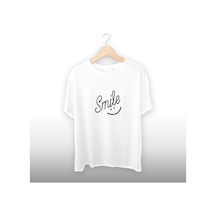 Smile Detaylı Unisex Tişört Beyaz