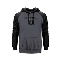 Muhammed Ali Black Text Gri Renk Reglan Kol Sweatshirt Gri