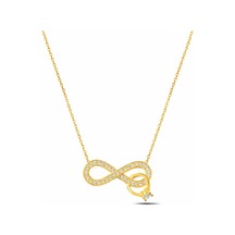 Çekirdekjewelry Sonsuzluk Sembolü Taşlı Kolye Şık Model 925 Ayar Gümüş Sarı