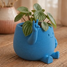 3d Baskı Smiley Face Planter - Gülümseyen Karakterli Saksı-mavi Diğer