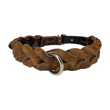 Hakiki Deri Örgü Köpek Tasması Taba, M 30-40cm