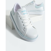 Pembe Potin Rahat Taban Renk Şeritli Bağcıklı Kadın Sneaker 001-340-24bmavi 001