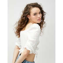 Koton Crop Bluz Balon Kollu Büzgülü Fırfırlı Beyaz 3sal60019ıw 3SAL60019IW000 Beyaz