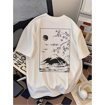 Uyguntarz Unisex Dağ Baskılı Tasarım Tshirt Beyaz