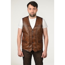 Derije Texas Hakiki Deri Erkek Taba Punto Dikişli Yelek