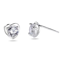 Brezza Lusso Jewelry Zirkon Taşlı Kalp Tasarımlı Bayan Gümüş Küpe