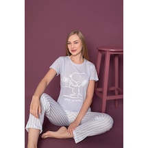 Lukitus Sıfır Yaka Kısa Kol Snoopy Desen Pijama Takımı Mavi