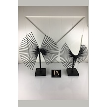 Ganzhoushop Siyah Salon Ve Ofis Dekorasyonu İçin Metal Obje Biblo Aksesuar 2'li Set, Şık Ve Modern Tasarım