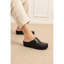 Enoch Kadın Tam Kapalı Burunlu Loafer Model Metal Amblem Detaylı Anatomik Comfort Terlik Siyah