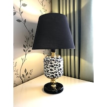 Abajur - Oval Gri Leopar Desen Siyah Şapka Gold Gri - Siyah