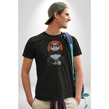 Yoga Panda Unisex Unisex Siyah Organik Baskılı T-shirt Penye Yüksek Kalite Siyah