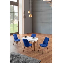 Morkese Home Consept Velvet Beyaz 70x110 Sabit 4 Sandalye Silinebilir Kumaş Mutfak Masası Takımı Yemek Masası Takımı Lacivert