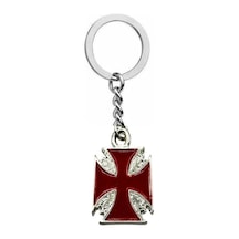 Kırmızı Kare Detaylı Haç Figürlü Metal Anahtarlık Unisex Gotik & Vintage Aksesuar
