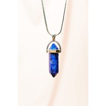 Lapis Lazuli Doğal Taşı Zincirli El Yapımı Tasarımlı Kolye Uç: 3,5 Cm Zincir: 20 Cm Kutulu Diğer