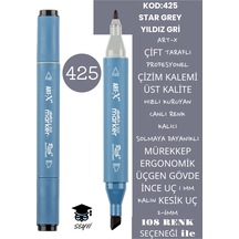Çift Taraflı Profesyonel Çizim Kalemi Kalıcı Mürekkep Üçgen Gövde İnce Uç 1 Mm Kesik Uç 2-6mm Sketch 425-yıldız Gri