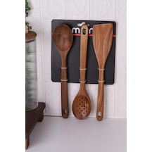 Atby Akasya Ahşap 3'lü Mutfak Kaşık Seti Delikli Kaşık Karıştırma Kaşığı Ve Spatula