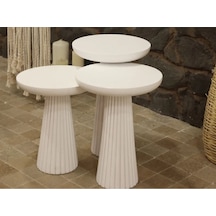 Simillo Wood Wooden Mat Beyaz 3 Lü Set Mantar Yan Sehpa Fiskos Çiçeklik Decorative Beyaz