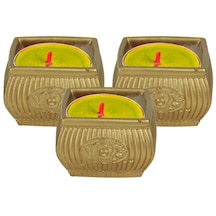 Mumluk Şamdan 3 Adet Tealight Uyumlu Üçlü Mini Çizgili Çiçekli Model - Altın