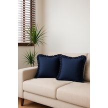 Fırfırlı Mavi Kırlent Kılıfı Dekoratif Bohem Soft Koltuk Sırt Yastık Hediyelik Yılbaşı 45x45-2718 Mavi