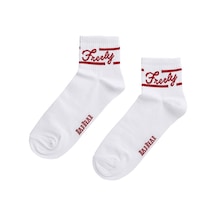 Bad Bear Freely Tall Siyah Baskılı Unisex Kısa Çorap - Unisex Beyaz
