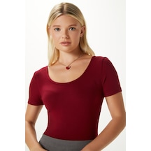 Ritnice Kadın Favor Lux Touch Yumuşak Doku U Yaka Bordo Bluz Bordo