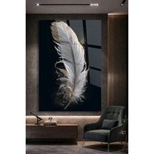 Altın Beyaz Tüy Cam Tablo Şık Duvar Tablosu Canlı Renkli Baskı Mutfak Ve Yemek Alanı Ev Hediyesi Parlak Cam Yüzey Salon Ve Oturma Odası