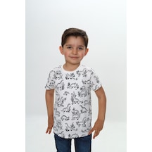 Toontoy Kids Toontoy Erkek Çocuk Komple Dinazor Baskılı Tişört Beyaz