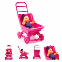 Mini Pembe Oyuncak Bebek Arabası Bebek Dahil 30 Cm 002