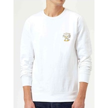 Üzgün Ağlayan Baykuş Göğüs Baskılı Beyaz Erkek Örme Sweatshirt