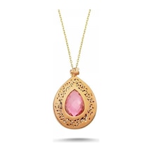 Sembolgold Altın Tesir Kolye Pembe Kuvars Taşlı
