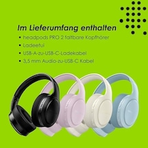Headpods Pro 2 Kulak Üstü Kulaklık - Kulak Üstü Katlanabilir Bluetooth Kulaklık, Dahili Mikrofonlu Hafif Kablosuz Kulaklık, 50+ Saat Kablosuz Çalma Süresi, Pillowfoam Konforu - Pembe 50 x 22