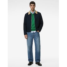 Koton Regular Fit Uzun Kollu Renk Kontrastlı Gömlek Yaka Pamuklu Fermuarlı Gabardin Ceket Lacivert 6sam20011ıw