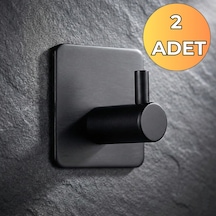 2 Adet Gancio Siyah Kendinden Yapışkanlı Paslanmaz Çelik Topuzlu Askılık - Havlu Askısı Mat Siyah