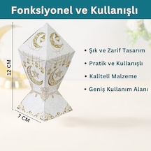 6lı Ramazan Şeker Hediye Kutusu, Beyaz&altın Ay, Yıldız, Fener Tasarımlı Şekerleme Kutusu, 7x7x12cm