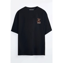 Ayıcık Baskılı Unisex Oversize T-shirt Siyah