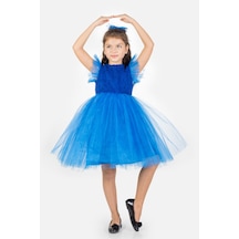 Mnk Baby & Kids Roza Dantel Tütü Kız Çocuk Abiye Elbise Mnk0546 Saks Mavi