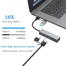 Usb Type C/usb A 4 Ü 1 Arada Hub Rj45 Ethernet Lan + 3x Usb 3.0 Port 5gbps Çoklayıcı Adaptör