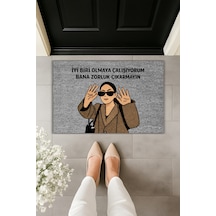 Rugmood Modern Dijital Baskı Paspas - Bana Zorluk Çıkarmayın - Kapı Önü Paspası Gri