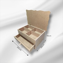 Ahşap-boyanabilir-4bölmeli-1çekmeceli- Takı-makyaj-organizer Kutu