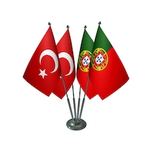 Masa Üstü Portekiz Bayrağı Türk Bayrağı Dörtlü Krom Direk Masa Ba
