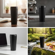 400 Ml Siyah Termos Kupa - Çift Katmanlı Paslanmaz Çelik Seyahat Bardağı Travel Mug - 4-6 Saat Sıcak/soğuk Tutan Kilitli Kapaklı Kahve Termosu Bpa Free Açık Beyaz