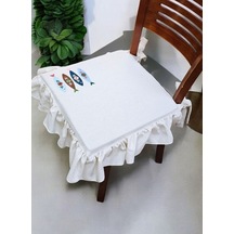 El Yapımı Buldan Yıkanmıs Keten Balık Nakıslı Fırfırlı Sandalye Minderi Naturel