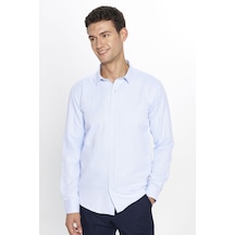 Tudors Erkek Modern Slim Fit Dar Kesim Uzun Kollu Pamuklu Kolay Ütü Armürlü Mavi Gömlek-31491-mavi Mavi