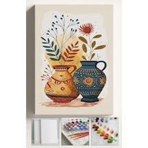 Sayılarla Boyama Seti Numaralı Tuval Fırça Boya Vazo Çiçek 40x50 Cm - Motifli Vazo