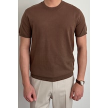 Tarz Cool Erkek Slim Fit Bisiklet Yaka Triko T-shirt Kahverengi