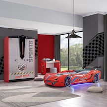Setaymobilya Sports Çocuk Odası -Mercedes Arabalı Yatak, Dolap, Masa - Kırmızı