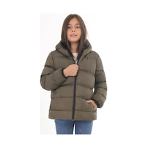 Spor Kız Çocuk Polarlı Kapüşonlu Su Geçirmez Rüzgara Dayanıklı Cepli Şişme Kışlık Mont-212 Haki