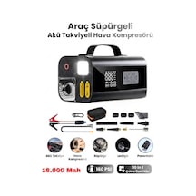 Jump Starter Süpürgeli Akü Takviye Cihazı 18.000mah 10 İn 1 Powerbank, Hava Kompresörü, Lcd Ekran