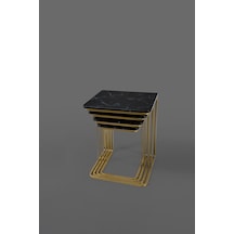 Tekerleksiz - Vegas Zigon Sehpa 4 Lü - Gold - S.mermer